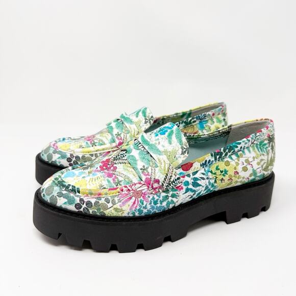 Franco Sarto Balin Lug Sole Chunky Loafers 6.5M Floral Slip On Cottagecore Artsy - Picture 2 of 12